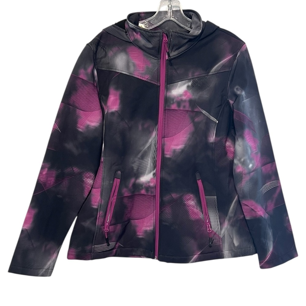 Hawke & Co Hooded Softshell Jacket Pink Gray Full Zip Women's Active L‎